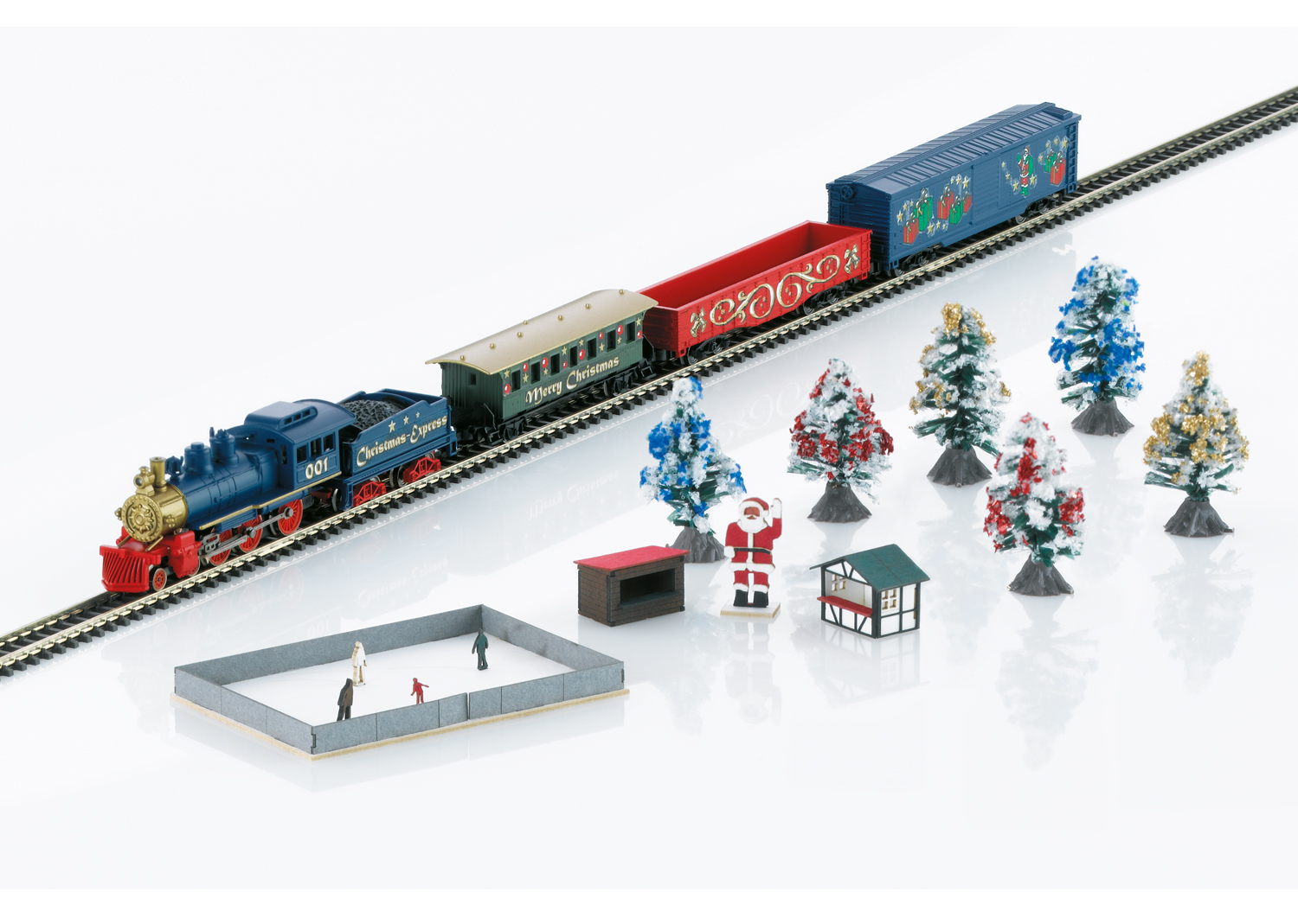 Coffret de départ "Noël". 120 V, exclusivement pour les Etats-Unis. Train marchandises à vapeur avec ovale de voie.