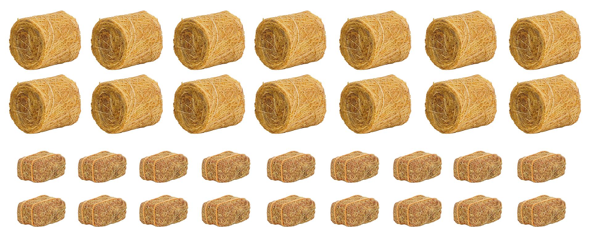 14 meules de foin rondes et 18 carrées