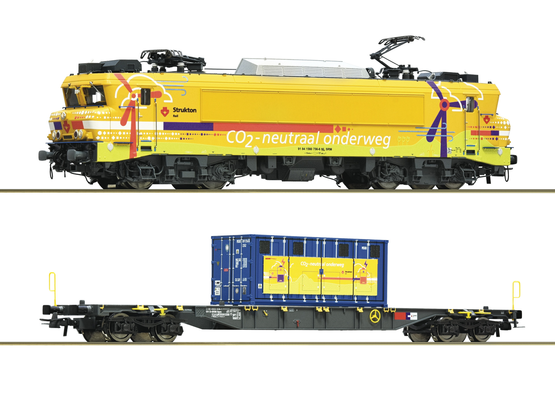 2 piece set: Electric locomotive 1756 + car