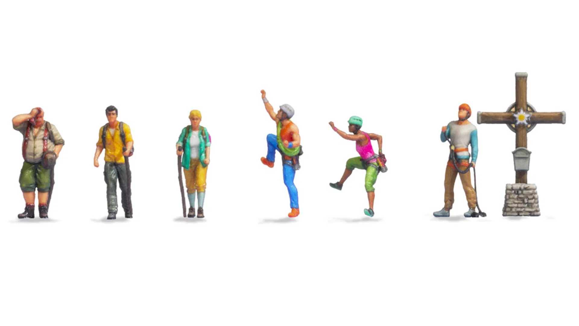 Alpinistes en randonnée avec croix de sommet, impression 3D couleur
