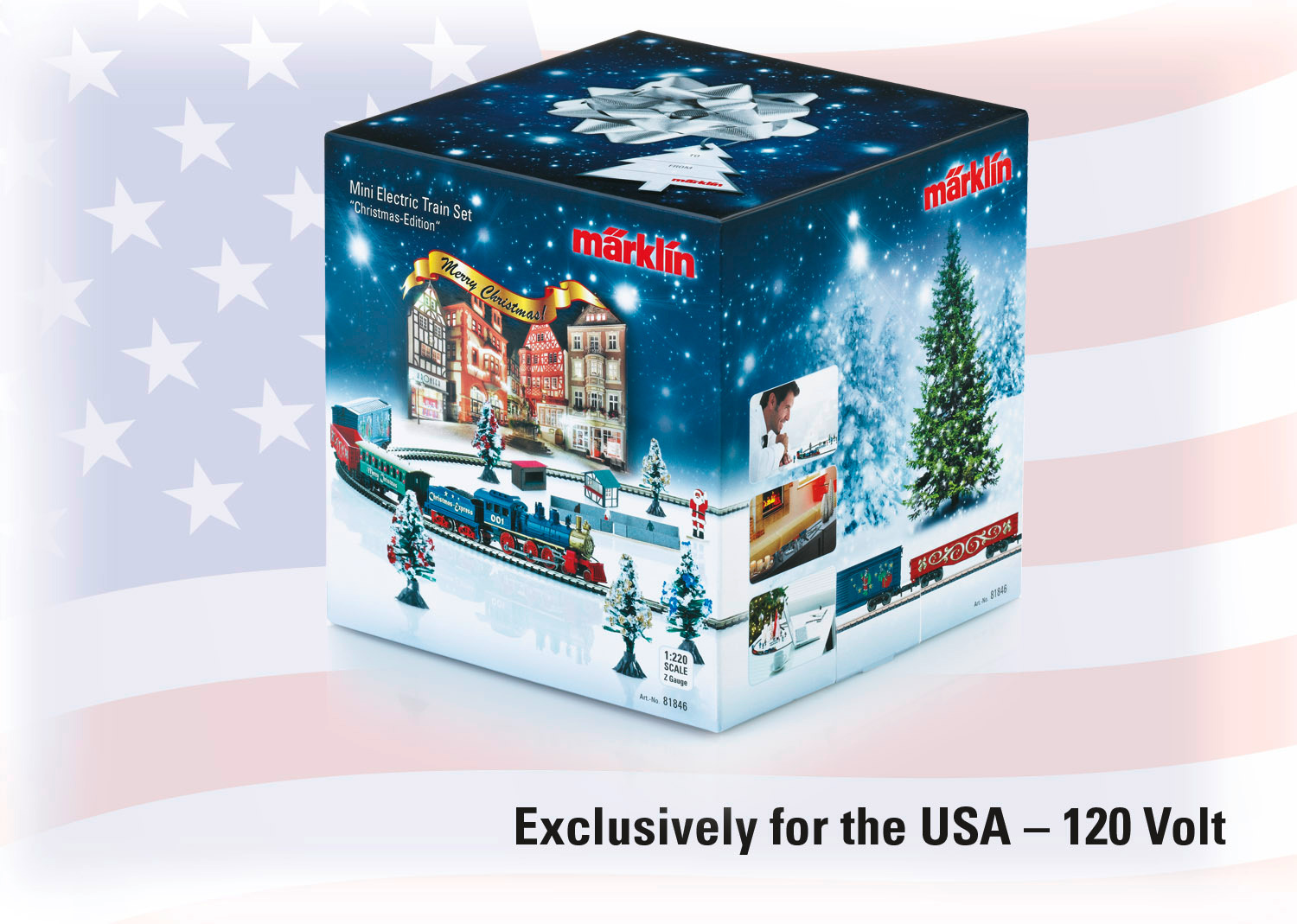 Coffret de départ "Noël". 120 V, exclusivement pour les Etats-Unis. Train marchandises à vapeur avec ovale de voie.