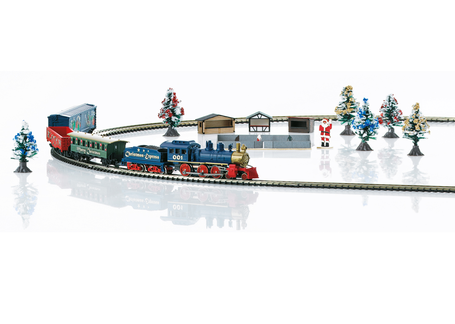Coffret de départ "Noël". 120 V, exclusivement pour les Etats-Unis. Train marchandises à vapeur avec ovale de voie.