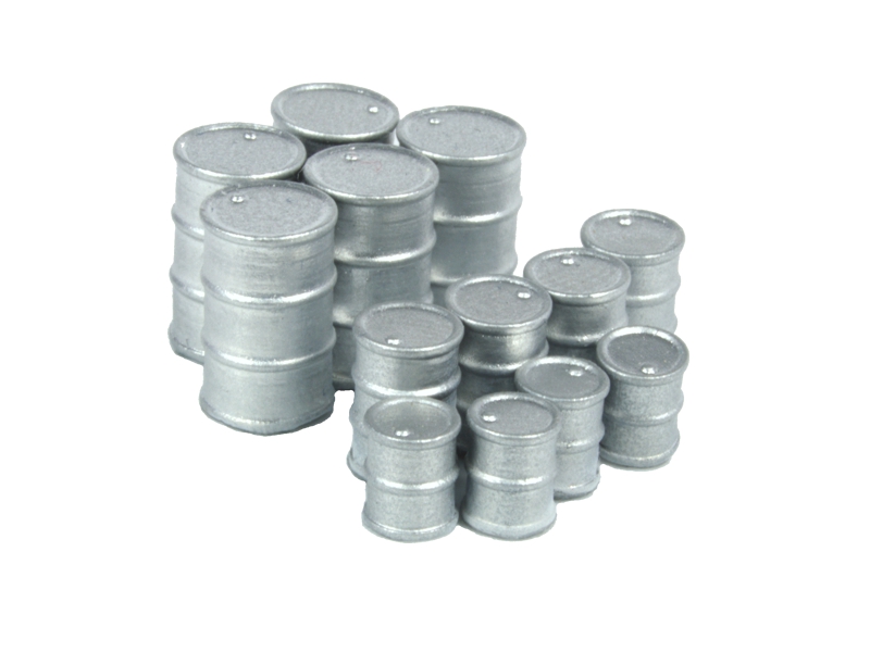 13 fûts métalliques couleur argent