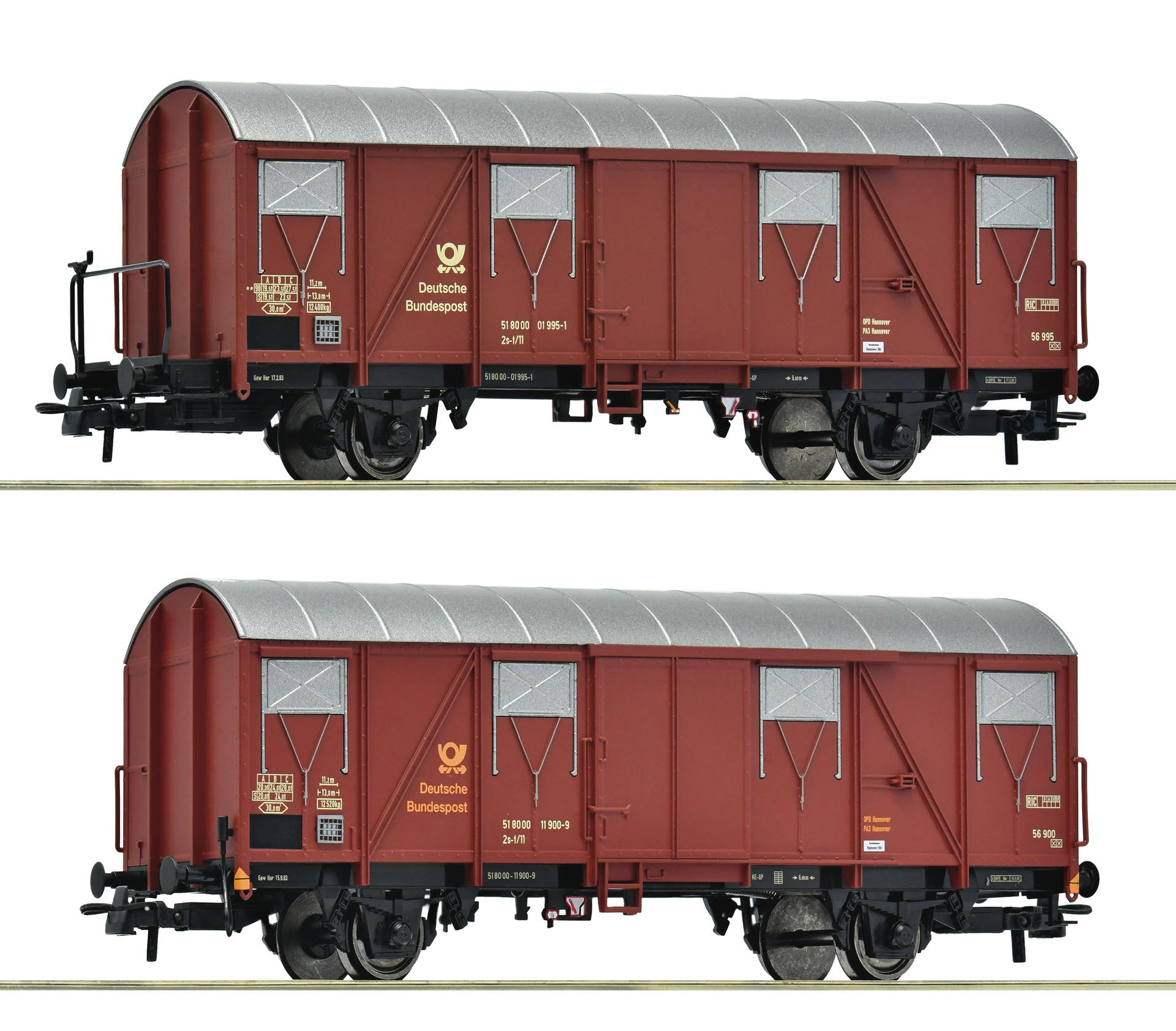 2 piece set: Covered postal wagons, DBP